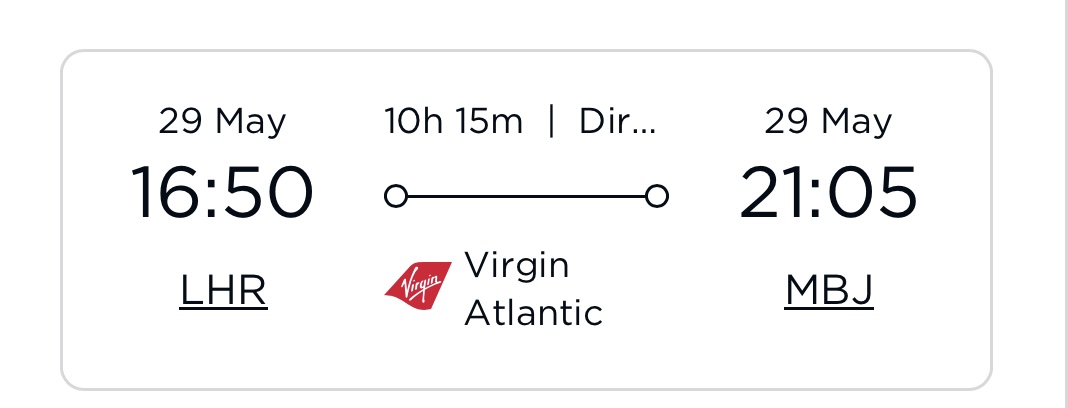 Virgin Atlantic outbound flight details