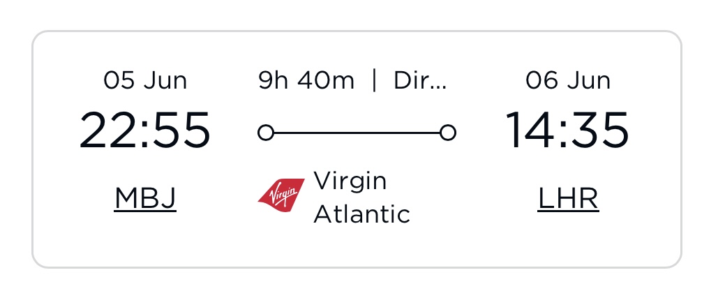Virgin Atlantic return flight details